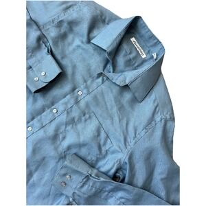 Egon Von Furstenberg Single Stitch Blue Shimmer Button Down Shirt M 15-15 1/2 70